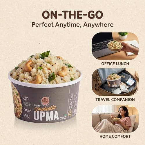 Ella Foods Instant Probiotic Ready To Eat Upma | Low Sodium Instant Food - Packed With Vitamin D3 & Omega 3 | Ready To Eat Food For Travel | Perfect For Heart & Gut Health -65g Servings (Pack of 2) — image 6