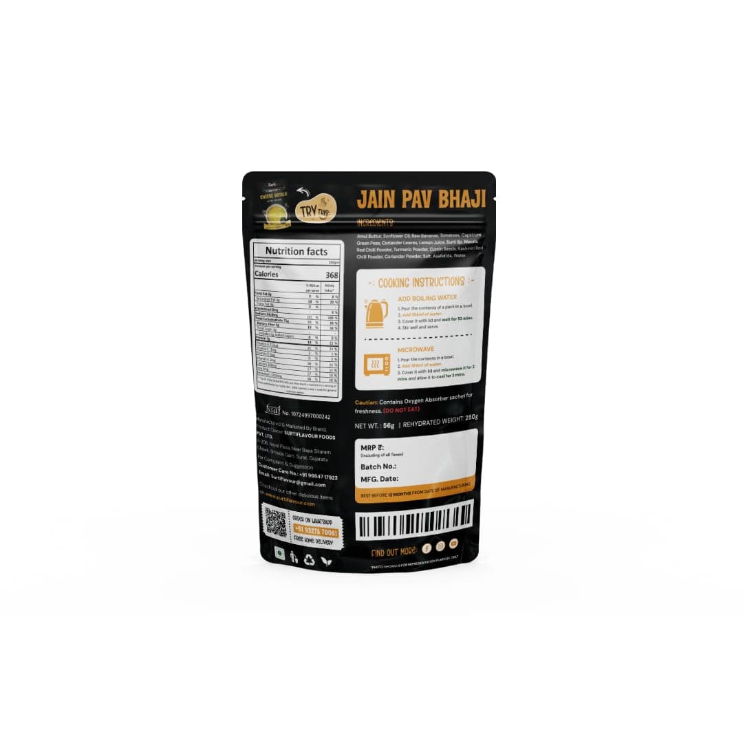 Surtiflavour Authentic jain Pav Bhaji 250 gram Indian Culinary Delight Instant Ready-to-Eat Jain Dish | Gluten-Free | Preservative-Free | Just Add Hot Water | Rich Taste & Aroma (Pack of 2) — image 3