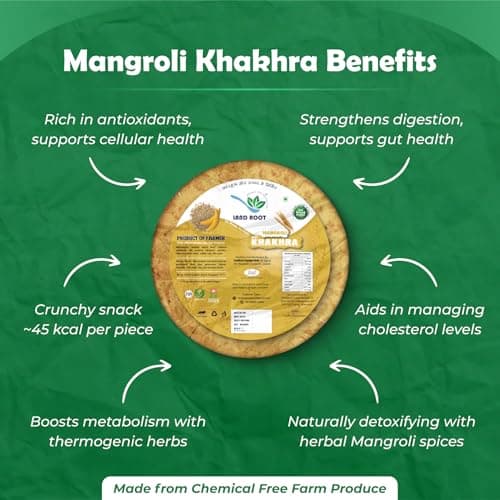 Landroot Assorted Khakhra Pack | 4 Varieties (Methi, Jeera, Ginger Chilli, Mangroli) | Zero Maida | Vegan & Jain Friendly | High Fiber Healthy Snack | 180g x 4 Packs — image 5