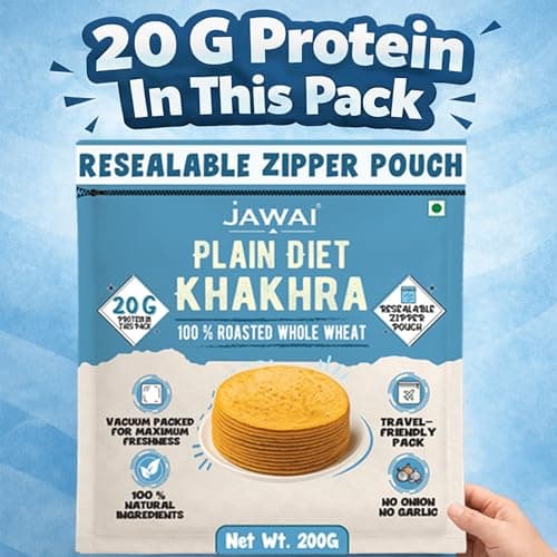 JAWAI ROASTED WHOLE WHEAT KHAKRA COMBO- Plain Diet Khakhra, No Onion - No garlic, Plant Based Roasted Snacks, Healthy Snacks, Vaccum Packed Indian Snack (Plain Diet Flavour),200 G — image 2