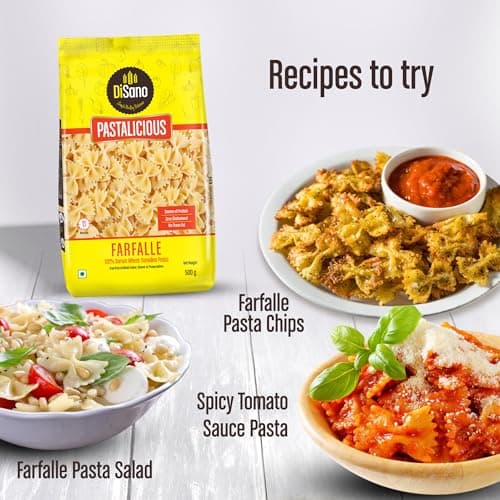 DiSano Farfalle Pasta 500g, Healthy Pasta, Made with 100% Durum Wheat Semolina, 100% Suji, No Maida, Source of Protein & Fibre, Non-Sticky — image 6