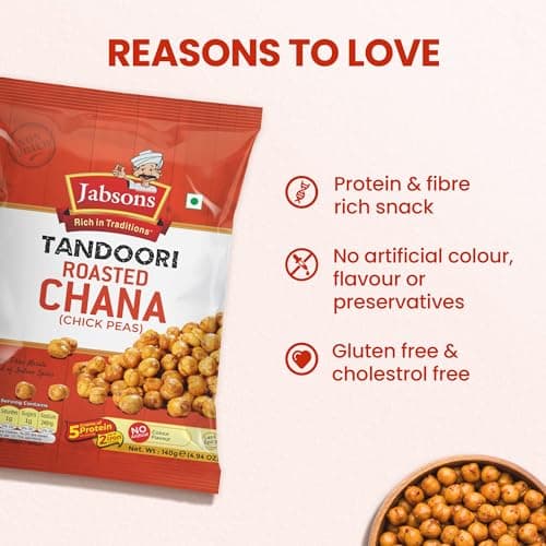 Jabsons Roasted Chana Tandoori Flavour - 140gm With No Onion & Garlic | Desi Roasted Namkeen Snacks| Gluten-Free Crunchy Protein Snack | Tandoori Bhuna Chana - Ready to Eat — image 5