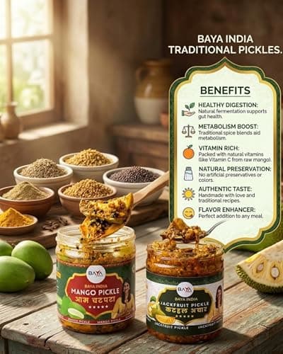 Baya India Mango & Jackfruit Pickle Combo | Homemade Aam aur Kathal ka Achar | Tangy & Flavorful Pickle | Made with Mustard Oil | No Added Preservatives | No Garlic No Onion | 350g each — image 3