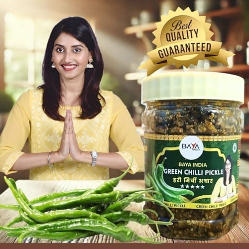 Baya India Homemade Hari Mirchi ka Achar | Green Chilli Pickle | Teekha mast | Spicy & Tangy | No Chemical & No Preservatives | Sun-Dried | No Vinegar | No Garlic & No Onion | 350g Plastic Jar — image 7