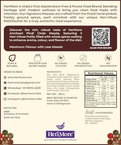 HeriMore Amritsari Pindi Chole Masala, 100g | Authentic Punjabi Chole Spice Powder, Jain Friendly, No Onion Garlic, Natural & Preservative-Free — image 3