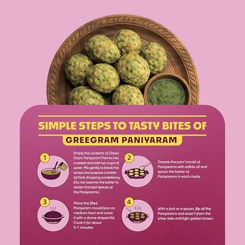 FOODRX Green Gram Paniyaram Mix – Made with Low Glycaemic Green Gram | Rich in Plant Protein & Dietary Fibre | Healthy, Light & Nutritious Ready-to-Cook Snack (Pack of 1, 200gm) — image 5