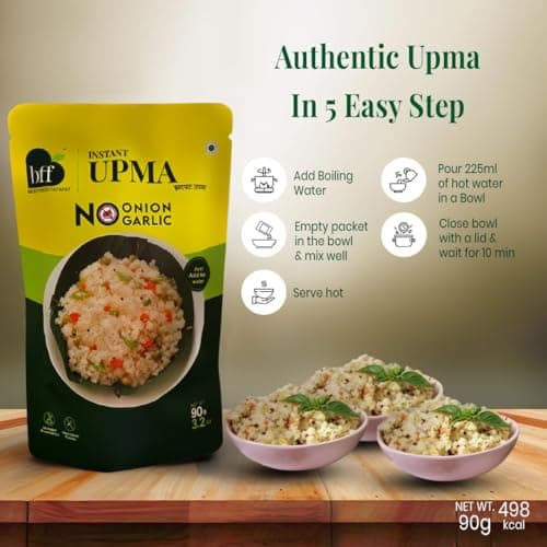 BFF Instant Upma - Pack of 4 (90g Each) | Indian Breakfast Mix | Just Add Water | Made with Semolina & Spices | No Added Preservatives | No Onion, No Garlic — image 5