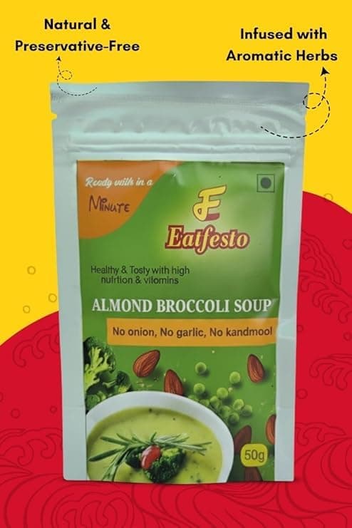 Eatfesto Almond Broccoli Soup | Healthy Instant Soup Mix | No Onion No Garlic | Jain Friendly | Ready in 1 Minute | High Nutrition & Vitamins | MAGCHO RICE (HERB) - Ready-to-Eat Flavourful Herb Pack Of 3 + 1 — image 8