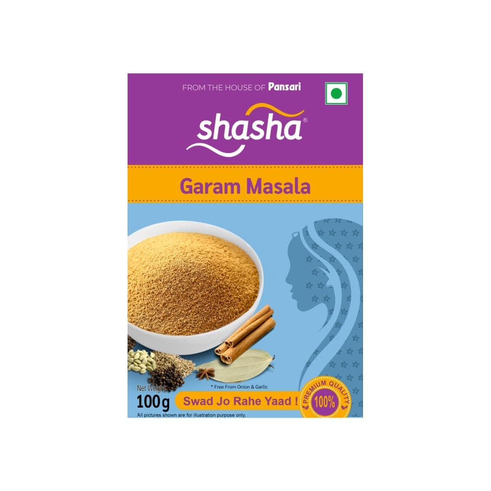 Shasha Garam Masala Powder 100g - Spice Blend for Authentic Indian Dishes - No Onion or Garlic - From the House of Pansari