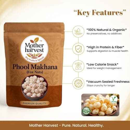 Mother harvest Prasadam Makhana | Crunchy Phool Makhana | Handpicked 4+ Sutta | Fox Nuts/Lotus Seeds | Gorgon Nut | Healthy Diet Immunity Booster Snacks | Rich in Calcium & Maintains Weight | 200gm — image 8