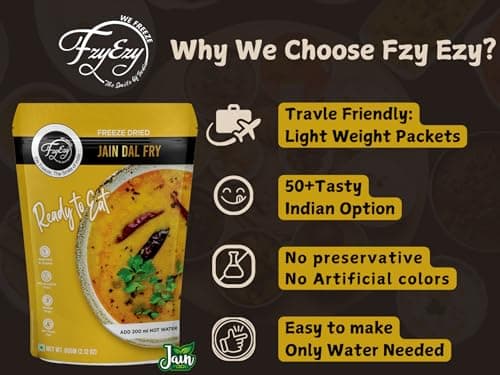 FzyEzy Freeze-Dried Jain Dal Fry – 60g | Authentic Jain Indian Meal | No Onion, No Garlic | Instant & Ready-to-Eat | Gluten-Free | Preservative-Free | Wholesome & Flavorful Jain dish — image 7