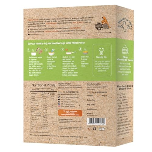 Organic Wisdom-Back to Roots Moringa Little Millet Macaroni, 180 g | Millet Pasta | No Maida, No MSG, No Refined Oil |Rich in Vitamin B & Antioxidants — image 2