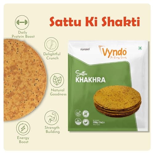 Vyndo Sattu Khakhra Pack of 2 (200g Each) | Millet-Based Gujarati Dry Snacks | High Protein & Fiber | Gluten-Free, No Palm Oil | Healthy Protein-Rich Snack for Kids & Adults. — image 3