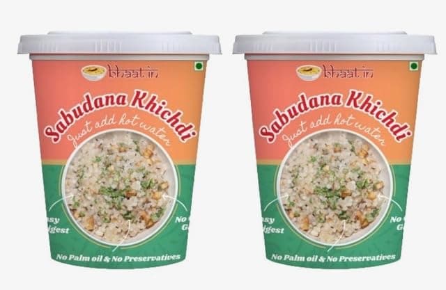 Bhaat.in Sabudana Khichdi |Pack of 2| Desi ghee| Ready to Eat Khichdi Bowl | Instant Healthy Comfort Food | Wholesome Meal in 7 Minutes| Ready-to-Eat Instant Meal | No Onion, No Garlic | NO PALM OIL | Vegetarian & Gluten-Free | Perfect for Daily Breakfast & TravelNUT FREE