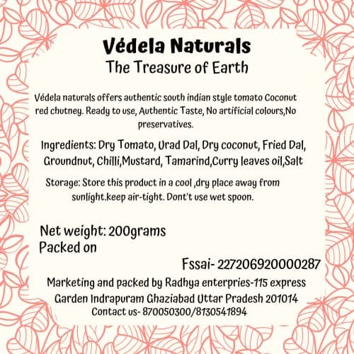 Vedela Naturals-South Indian Style Instant Tomato Coconut Chutney Powder, 200g / 7oz, Red Coconut Chutney Powder (Nariyal Ki Chutney, Just Add Water) — image 5