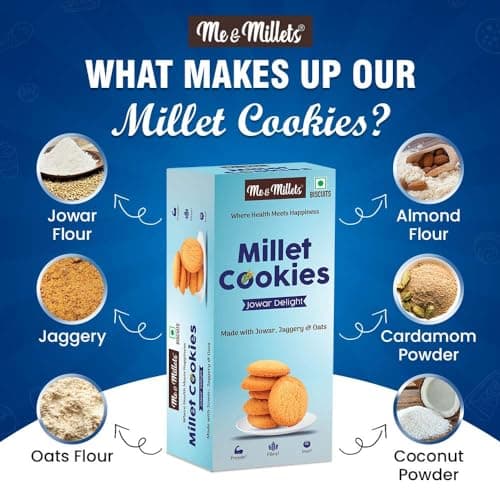 ME & MILLETS Jowar Delight Cookies (75g X 2) Delicious Millets Biscuits, Rich In Fiber & Protein, Healthy Tea Snack With Tasty Jaggery (Jain Friendly) — image 5