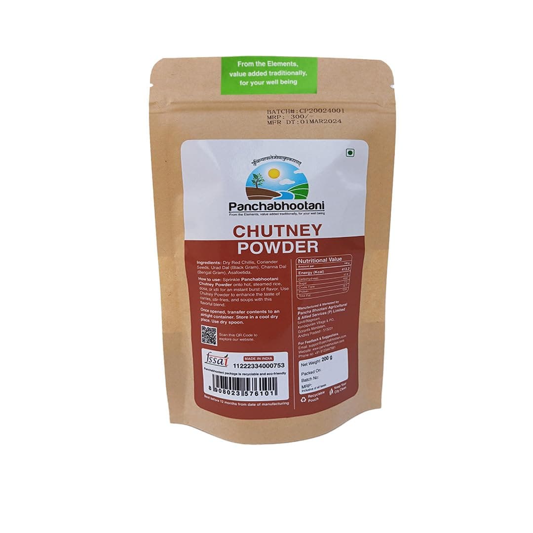 Panchabhootani Chutney Powder 200g| Savour As Dip Or Chutney, Sprinkle Over Dosa & Idly, Long-Shelf Life, No Garlic & Onion, No Added Preservatives & Colour, Purely Hand Picked lentil & Red Chilies — image 3