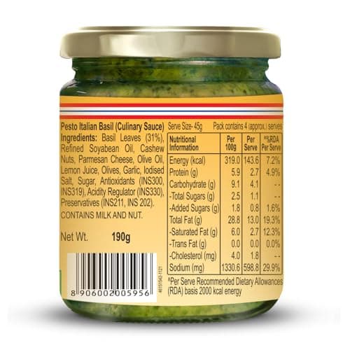 Dr. Oetker FunFoods Italian Basil Pesto, 190g | Authentic Pesto Sauce with Fresh Basil, Parmesan Cheese & Olive Oil | Perfect for Pasta, Pizza & Sandwiches — image 2