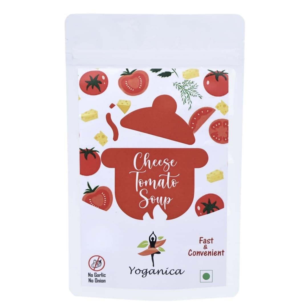 Yoganica Cheese Tomato Soup Premix (150g) | Instant Creamy Tomato Soup Mix | No Onion No Garlic | Pure Veg | Makes 15 Servings | Just Add Hot Water