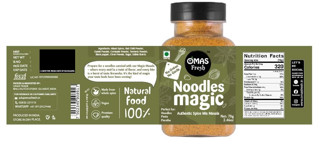 Omas Fresh No Onion, No Garlic Noodles Magic Authentic Spice Mix Masala Powder 70G | Jain Masala Best for Making Noodles, Pasta, Paratha, Wrap, 0.068 Kg — image 5