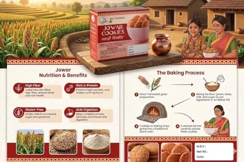 AGROMILETS Jwari Cookies 200g Pack of 3 | Jowar Biscuits | Baked Millet Snack | Grain Based Tea Time Food | Crisp Texture Cookies | Suitable for Regular Use | 3 x 200g Pack — image 6