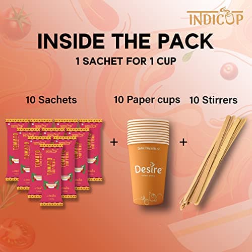 INDICUP Tomato Soup Packet | Ready to Eat Instant Soup Premix | Soup in Fresh Just Add Hot Water & Enjoy | Refreshing Taste | 20 Sachets — image 2
