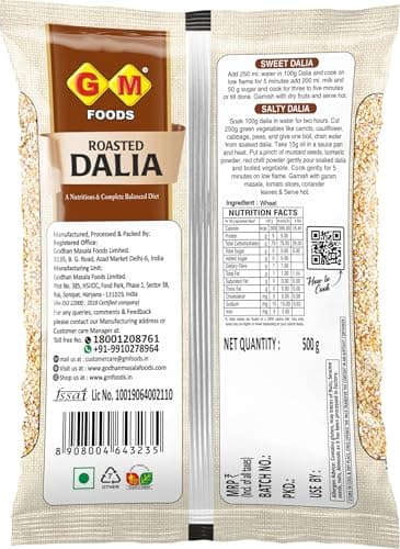 GM Foods Roasted Dalia 500 Gram | Daliya/Broken Wheat | Quick & Instant Healthy Meal for Breakfast | High in Fiber, Protein & Essential Nutrients | Easy to Cook | No Added Colours & Preservatives — image 2
