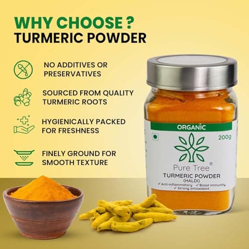 Pure Tree Certified Organic Haldi Powder | 200 g | Glass Jar | Turmeric Powder | Spice Masala Powder Raw for Milk | Strong Antioxidant — image 7