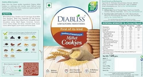 Diabliss Millet Cookies – Made with Millets & Whole Wheat, No Maida | Low GI Sugar & 17 Herbs & Spices | Glucose Friendly Crunchy Snack | Trusted by Consumers in 3 Continents | 120g - Pack of 5 — image 2