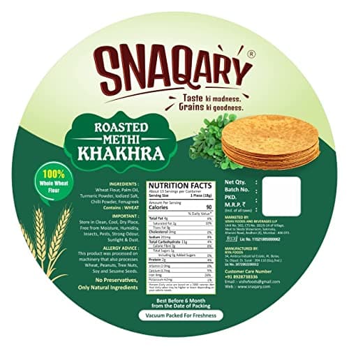 Snaqary Multigrain Khakhra Combo - Methi, Masala, Plain, Moong & Jeera | Wholesome Indian Snacks, 100% Natural, Diet-Friendly Delight (5 Packs, 200g Each) — image 2