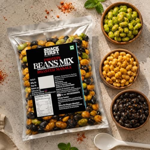 Snack First Roasted Protein Masala Beans Mix | No onion no garlic | no palm oil | 200G | 40G plant protein mixture | 3 In 1 mix | edamame, soyabeans, blackbeans | high protein | gym snack | healthy snack | crunchy & delicious | high fibre | minerals & vitamins | — image 4