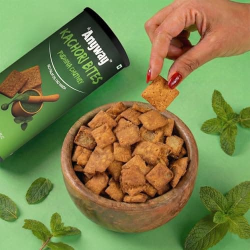 Anyway Kachori Bites pudina & imly Chutney Flavour | No Maida No Palm Oil | Multigrain Snack | Kota's Bold Street Kachori in a Pack | Sweet Tangy Flavour | No Onion No Garlic | Ready to Eat indian snack | (120g - pack of 2, pudina and Imly Chutney combo) — image 5