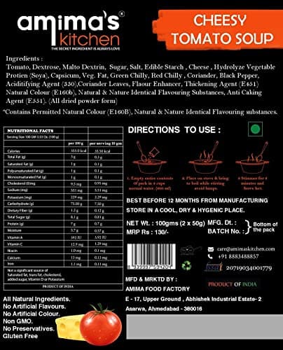 Amima's Kitchen Cheesy Tomato Jain Soup (No Onion No Garlic) - 100 Grams [Serves 10] | Instant Soup Mix Powder | Ready To Cook | No Artificial Flavour & Colour | Gluten Free | Non GMO | Healthy Soup — image 6