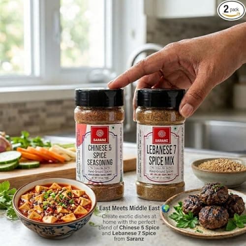 SARANZ Lebanese 7 Spice Mix & Chinese 5 Spice Jain Seasoning ( Combo Of 2 ) Instant Use | Spice Powders and Seasonings | Perfect for Cooking | Premium Artisanal Spices with Rich & Strong Flavour | 100 Grams Bottle — image 2