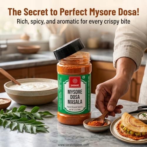 SARANZ Mysore Dosa Masala Indian Spice, 100 Grams Sprinkler Jar | Instant Dosa Masala, Ready to Use, No Added Colours, Premium Artisanal Spices, Rich & Strong Flavour — image 5
