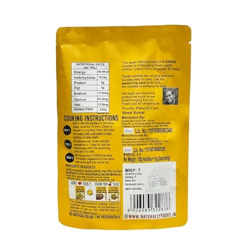 Naturally Yours Gluten-Free 5 Grain Noodles – No Maida, Not Fried, Vegan, No Preservatives, No Onion No Garlic, 100% Jain-Friendly | Includes Tastemaker | Made with Corn, Amaranth, Bengal Gram, Jowar & Rice | 100g Pack of 1 — image 2