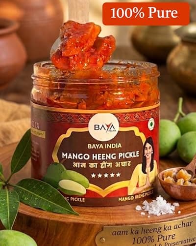 Baya India Hing Mango Pickle | Aam ka Hing Achar in Mustard Oil | Spicy & Tangy Homemade Style Pickle with Red Chilli & Salt | Traditional Indian Achar | No Preservatives | No Garlic No Onion (350g) — image 4