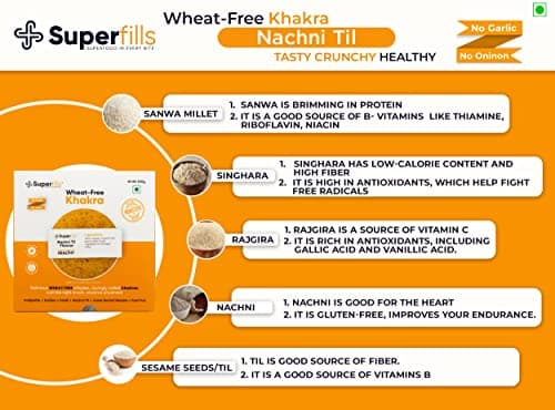Superfills Wheat-Free (Gluten Free) Nachni Till Khakra - 200gm | Diet Snack for Weight Loss | High in Protein & Fiber | | Roasted | Gujarati Handmade | No Garlic & No Onion (Pack of 1) — image 3