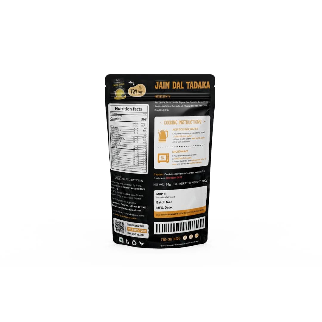 Surti Jain Dal Tadka Ready To Eat 300g Punjabi Style Dal Instant Meal Protein Rich Indian Curry No Artificial Colors Flavours Anytime Food (Pack of 1) — image 3