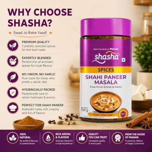 Shasha Shahi Paneer Masala 100g - Spice Mix for Rich & Creamy Shahi Paneer - No Onion or Garlic - From the House of Pansari — image 8