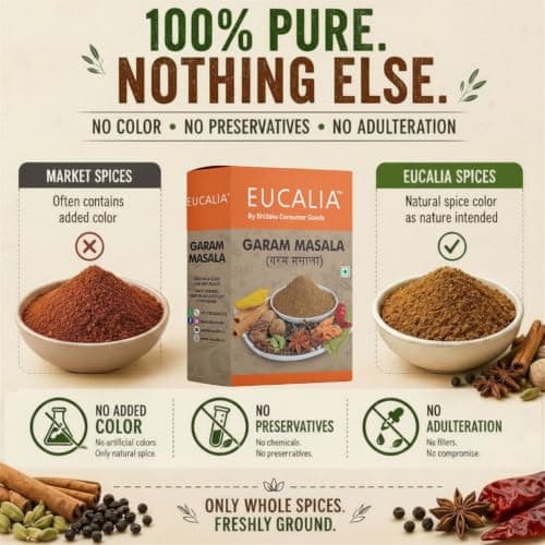 EUCALIA SATTVIK (No Onion No Garlic) Daily Use Masala Combo, Curry Powder (Sabji masala) 100g & Garam Masala 100g Combo | Suitable for Daily Cooking & Rich Mughlai Dishes | Aromatic Spice Blend for Curries, Grills, Gravies| 100% Vegetarian — image 6