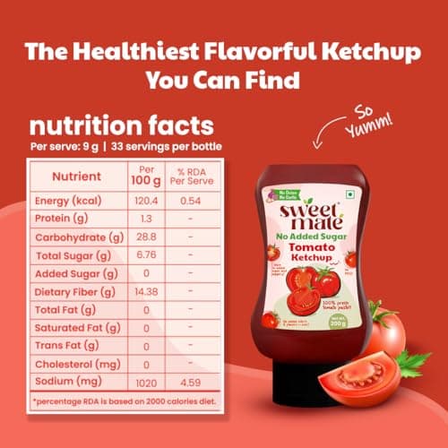 Sweetmate No Garlic Onion Tomato Ketchup | No Added Sugar & Jaggery | Jain & Fasting Friendly | Tastes Like Regular Ketchup | No Artificial Colors, Flavours or Thickeners | Ideal for All Ages – 300g — image 2