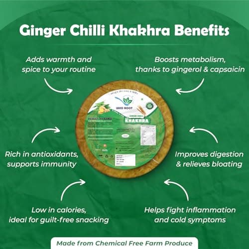 Land Root Organic Assorted Khakhra Pack | 3 Varieties (Methi, Jeera, Ginger Chilli) | Zero Maida | Vegan & Jain Friendly | High Fiber Healthy Snack | 180g x 3 Packs — image 4
