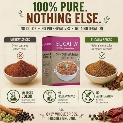 EUCALIA Chhole Masala Pack of 3 (100g) | Perfect for Chickpea Dishes | Tangy, Spicy & Aromatic Authentic Spice Blend for Chole, Chana Masala & Curries | No Preservatives | Sattvik No Onion No Garlic (NONG) — image 4