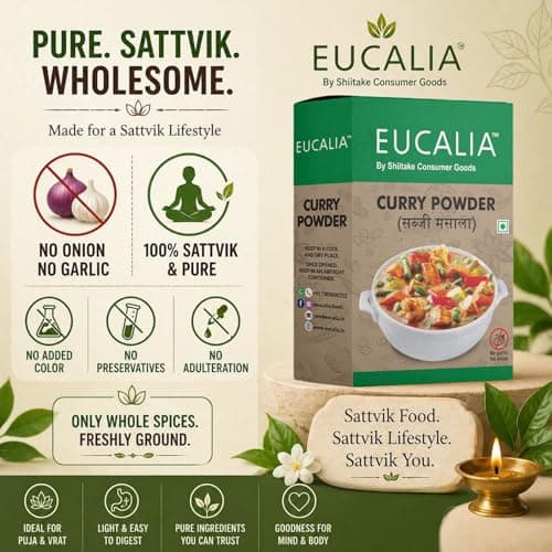 EUCALIA Satvik (No Onion - No Garlic) Curry Powder (Sabji Masala) Pack of 4 (50g) | Bold & Aromatic Spice Blend | Rich Colour | No Added Colours or Preservatives | Perfect for Vegetarian Dishes & Everyday Cooking | Sattvik No Onion No Garlic (NONG) | Total 200g — image 5
