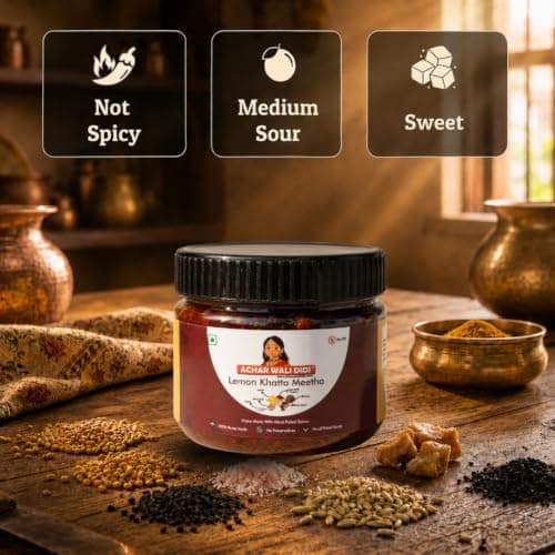 Achar Wali Didi Lemon Khatta Meetha Pickle | Homemade Oil-Free Nimbu ka Achar with No Onion or Garlic | Traditional Lemon Chunda Style Sweet & Sour Pickle | Didi's Taste, Indian (500g) — image 4