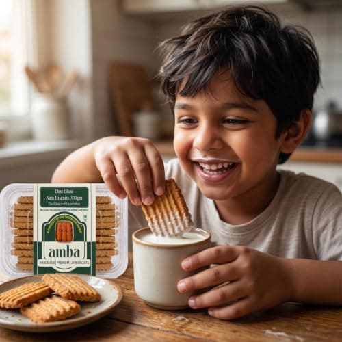 Desi Ghee Atta Biscuits (300gm) – Handmade Premium Whole Wheat Biscuits – Traditional Jain Cookies with 1984's Original Recipe – No Added Chemicals – Healthy Tea-Time Snack (Pack of 1) — image 2