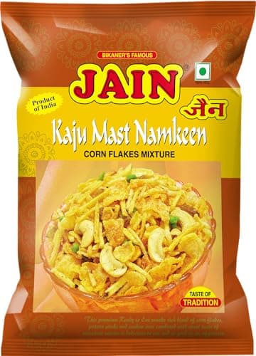 JAIN Kaju Mast Namkeen Mixture, Size - 360g, Zipper Packing, Special Cashew-Enriched Namkeen Blend with Crunchy Sev, Corn-Flakes, Raisins & Bold Masala Seasoning, Ready to Eat