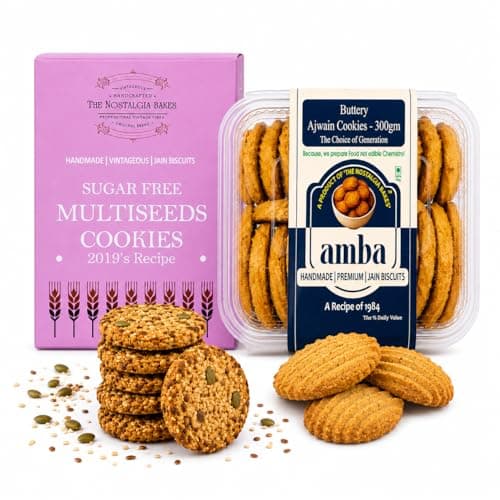 Amba Handmade Ajwain Cookies & Khas-Khas Suji Rusk Combo | Crispy Tea-Time Snacks | Premium Jain Biscuits | Fresh Bakery Style Cookies