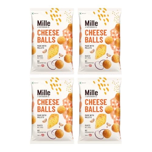 Mille Cheese Balls | 37% Millets | Baked | No Palm Oil | Not Fried, 0 Preservatives | 0 Trans Fat | Healthy Snacks | Naturally Gluten Free | 35g x 4